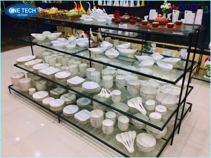 Kệ kính trưng bày bát đĩa