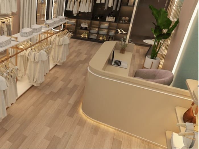 Quầy thu ngân cửa hàng thời trang hình chữ L