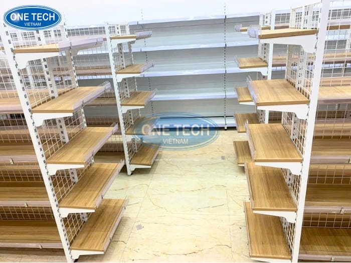 Kệ khung sắt mặt gỗ đôi