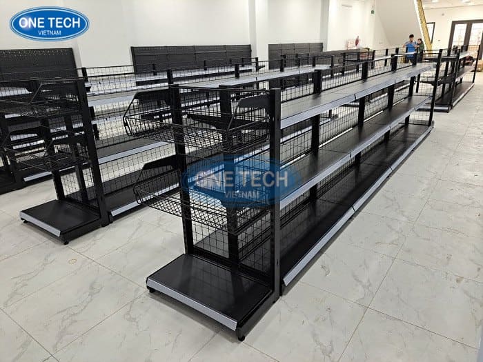 Kệ siêu thị màu đen sơn tĩnh điện bền màu