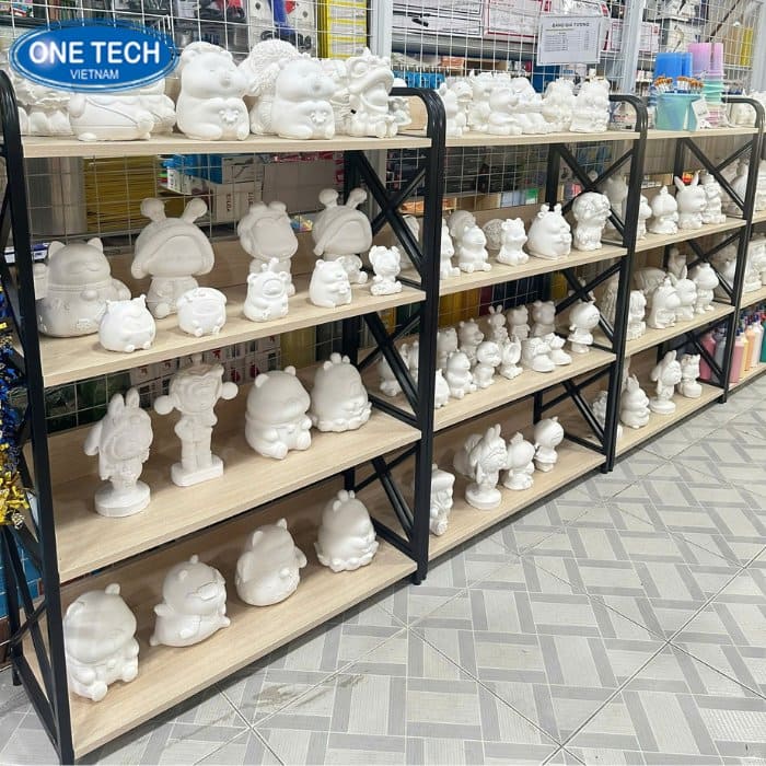 Kệ trưng bày tượng khung sắt mặt gỗ đẹp, tinh tế