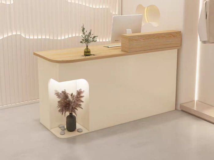Quầy thanh toán shop mỹ phẩm phối gỗ