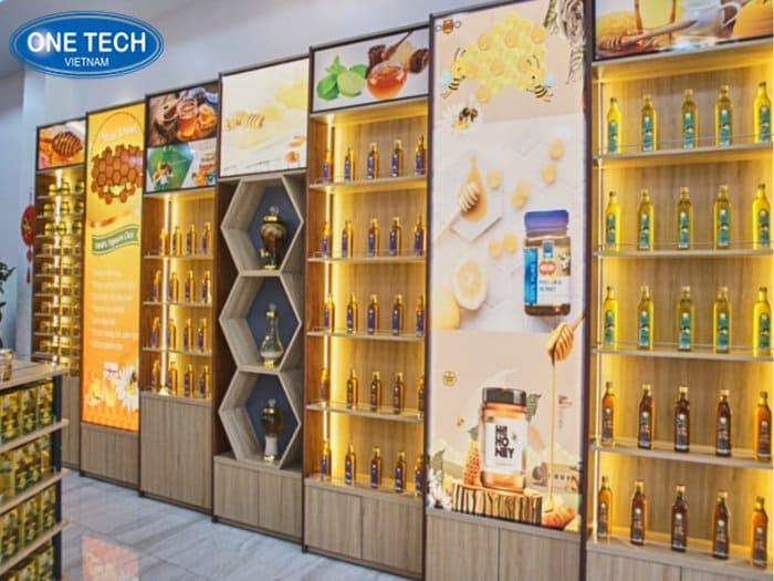 Kệ trưng bày chai mật ong thiết kế đơn giản
