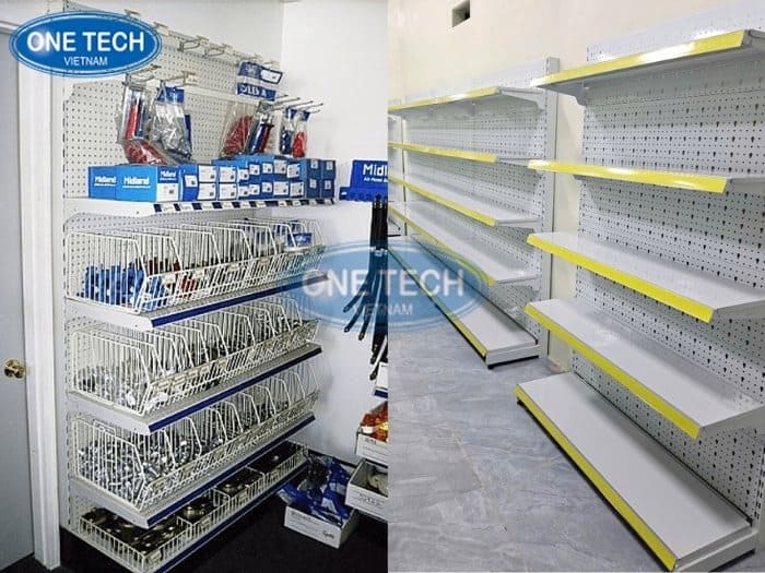 Kệ trưng bày ốc vít trong cửa hàng cơ khí