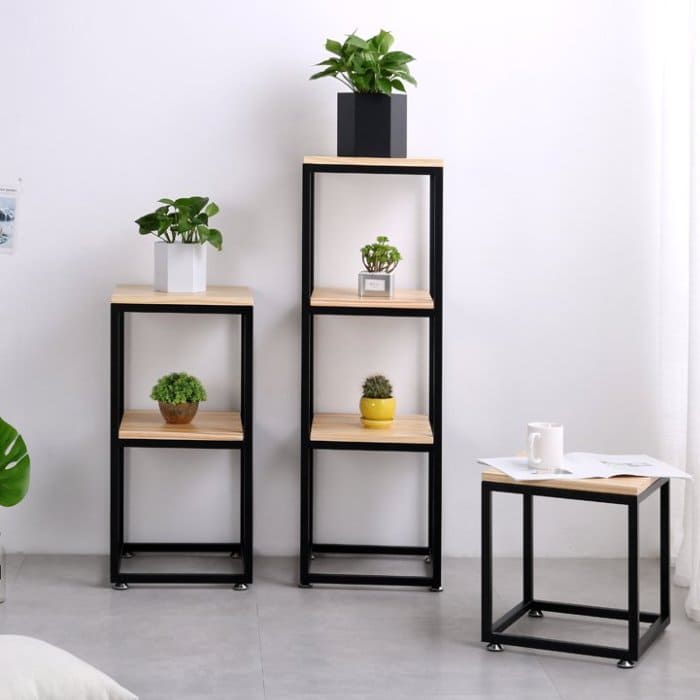 Kệ sắt phối gỗ mini