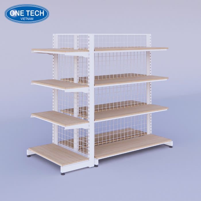 Kệ sắt kết hợp gỗ giữa nhà không khung