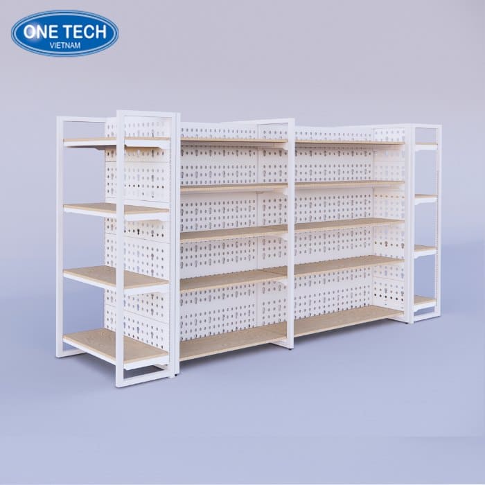 Kệ sắt kết hợp gỗ giữa nhà khung vuông