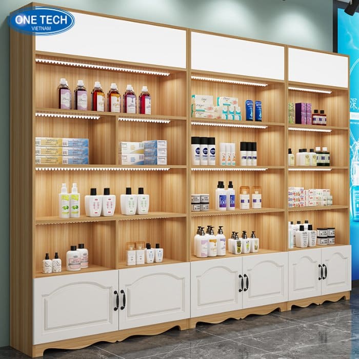 Phân loại kệ trưng bày kèm tủ theo cấu tạo lưng