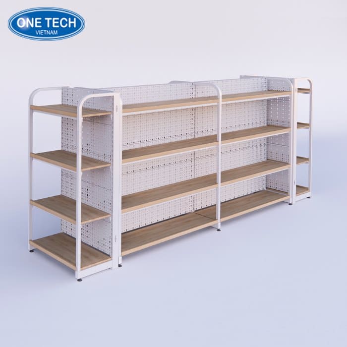 Thiết kế kệ trưng bày sắt kết hợp gỗ giữa nhà