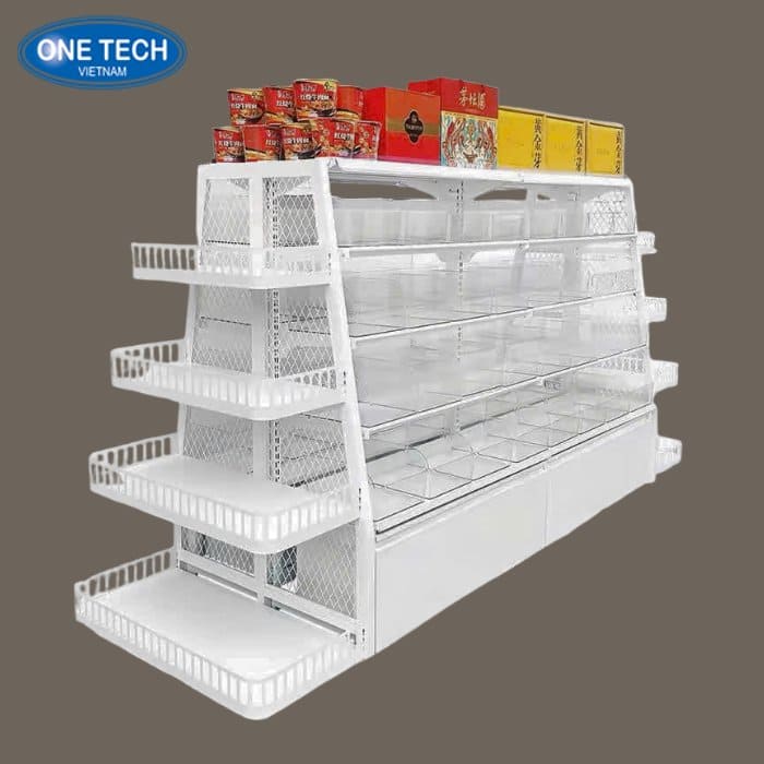 Đặc điểm thiết kế kệ trưng bày cho cửa hàng bánh kẹo đồ ăn vặt