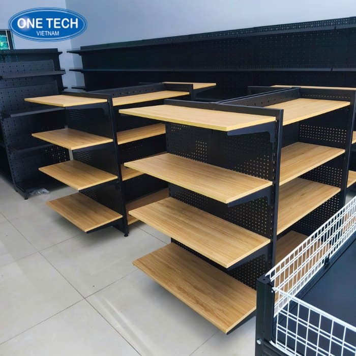 Mẫu kệ khung sắt kết hợp gỗ giữa nhà 03