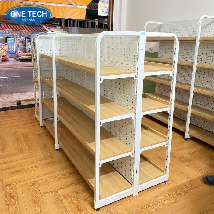 Mẫu kệ khung sắt kết hợp gỗ giữa nhà 04