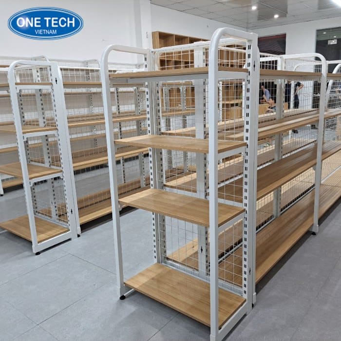 Mẫu kệ khung sắt kết hợp gỗ giữa nhà 06