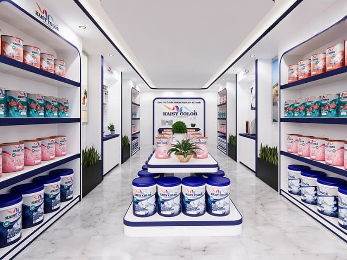 Thiết kế cửa hàng tone trắng tinh tế