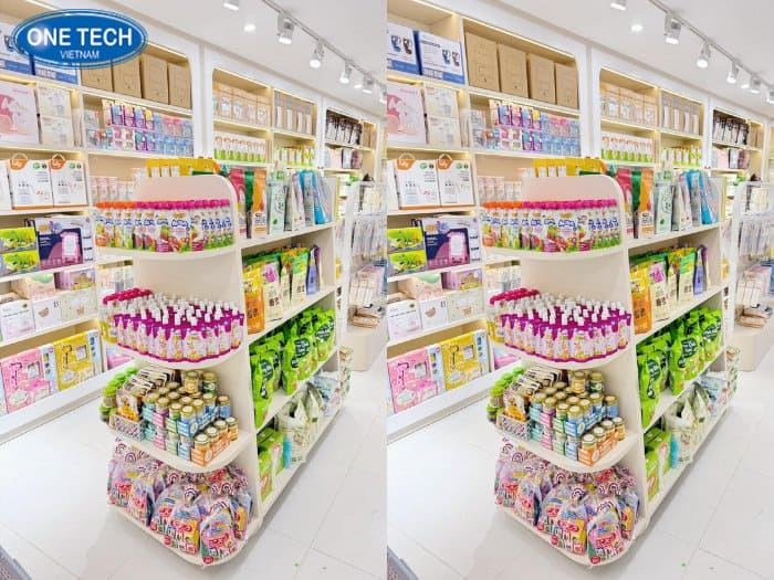 Kệ trưng bày đồ sơ sinh bằng gỗ cao cấp