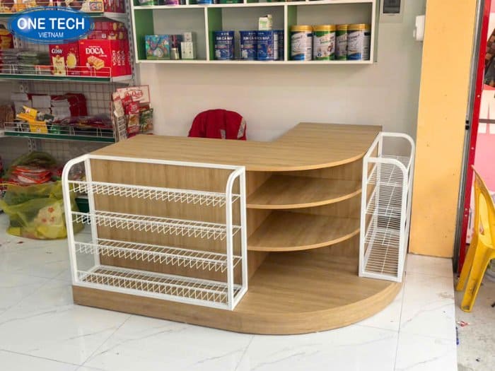 Bàn thu ngân gỗ mini hình chữ L thiết kế tối ưu công năng