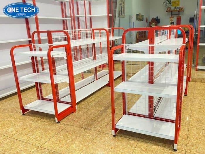 Kệ siêu thị phối màu đỏ