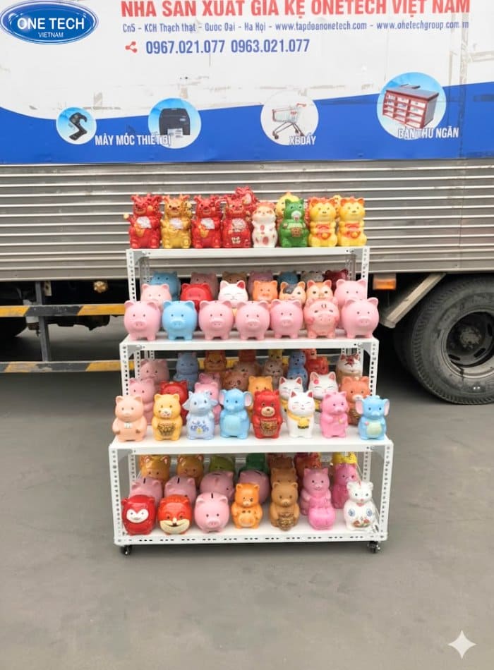 Kệ sắt bậc thang có bánh xe