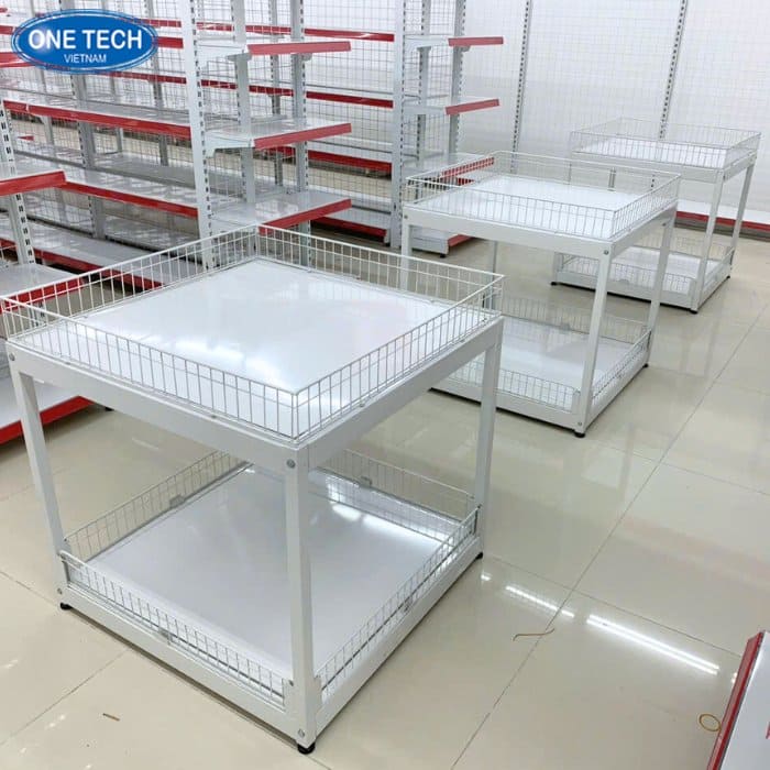 Kệ sắt vuông 2 tầng màu trắng