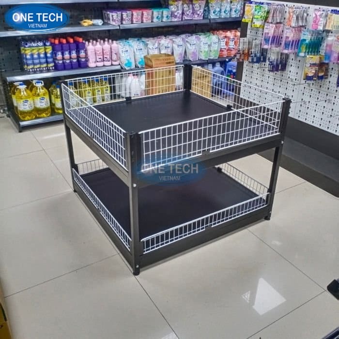 Kệ sắt hình vuông màu đen 2 tầng