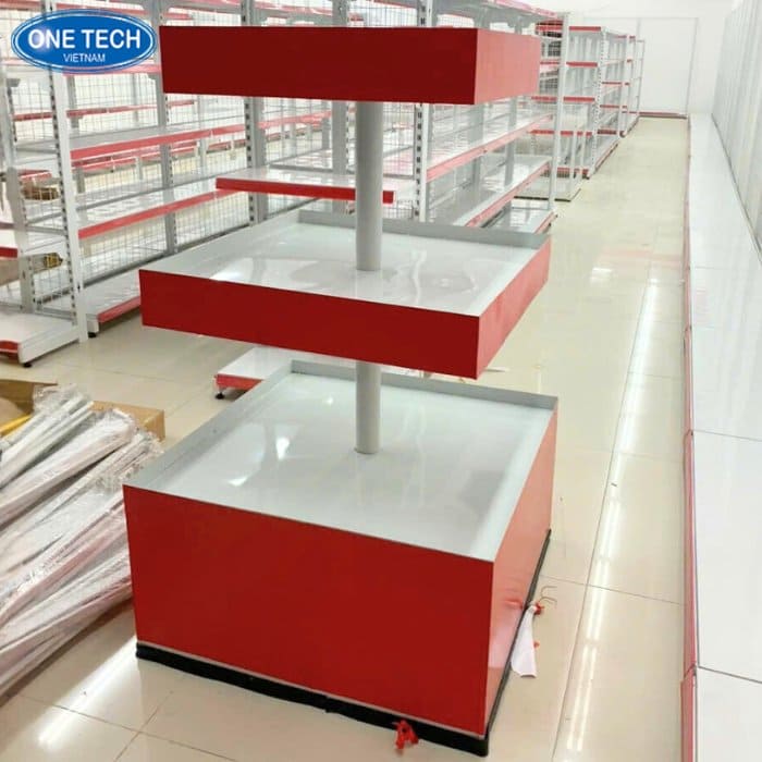 Kệ sắt vuông màu đỏ kết hợp trắng