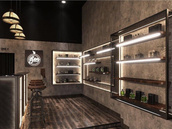 Cửa hàng nước hoa với những tone màu trầm tối, bí ẩn