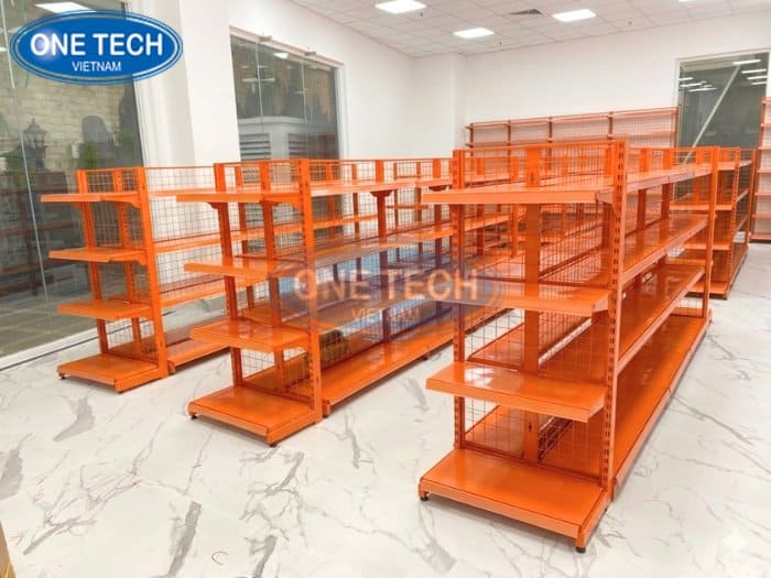 Kệ siêu thị lưng lưới màu cam