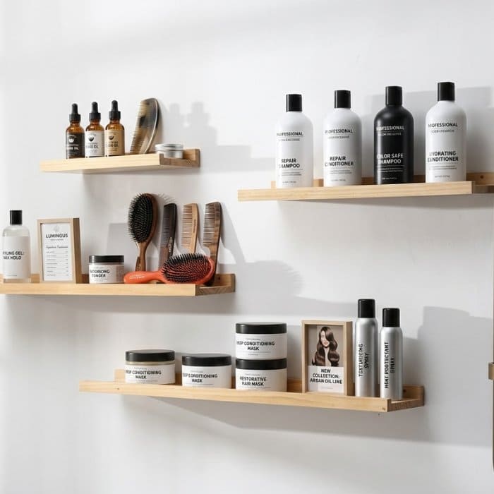 Kệ treo tường tối ưu cho tiệm tóc diện tích nhỏ