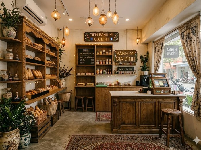 Thiết kế cửa hàng bánh mì phong cách Vintage
