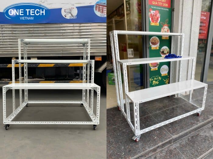 Kệ bậc thang để hàng thời vụ có bánh xe