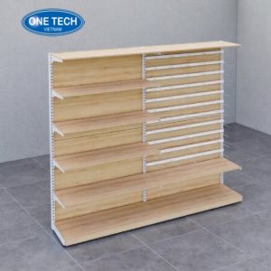 Kệ gỗ trưng bày kết hợp móc treo