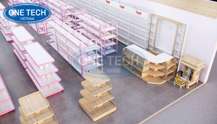 Mẫu siêu thị mini đẹp mắt với tone màu hồng 02