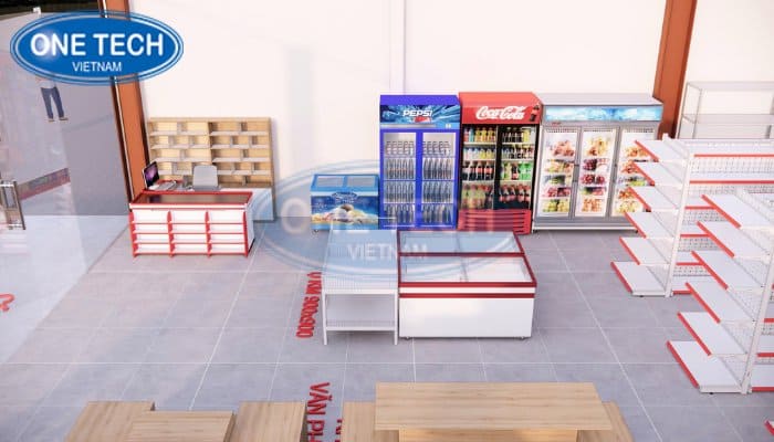 Mẫu thiết kế siêu thị mini đẹp, nhiều dòng kệ 03