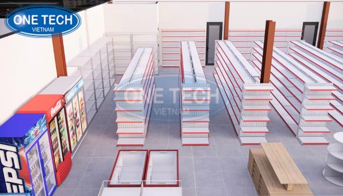 Mẫu thiết kế siêu thị mini đẹp, nhiều dòng kệ 05