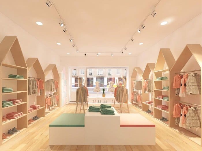 Thiết kế shop sử dụng hệ thống kệ trưng bày hình chóp