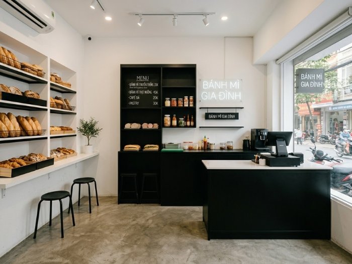 Mẫu thiết kế cửa hàng gam màu đen trắng