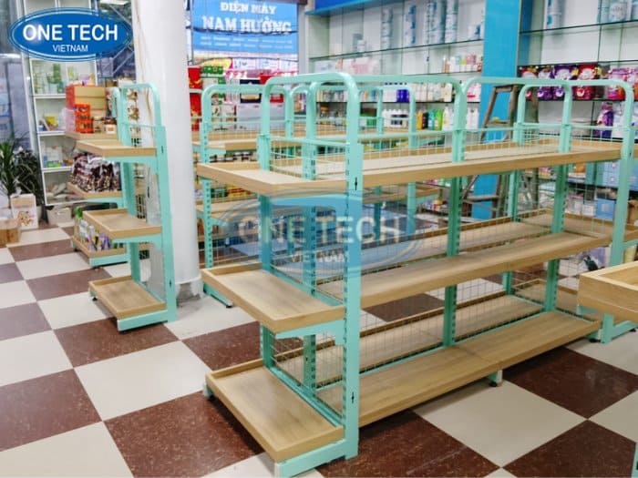 Kẹ siêu thị khung sắt mâm gỗ