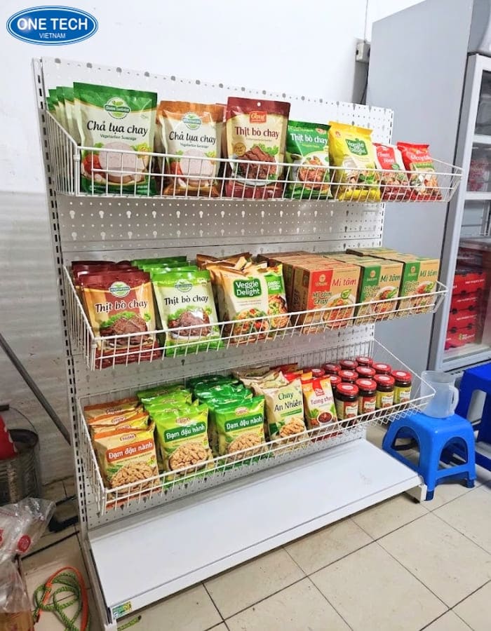 Kệ trưng bày thực phẩm chay giỏ mì