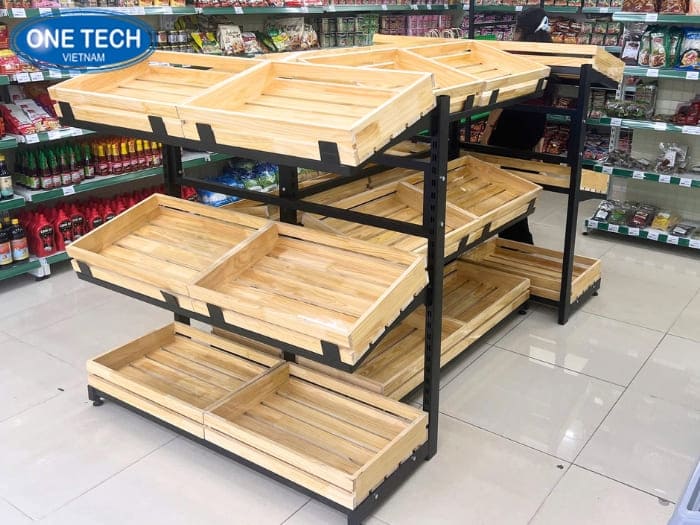 Kệ khay gỗ để thực phẩm sạch
