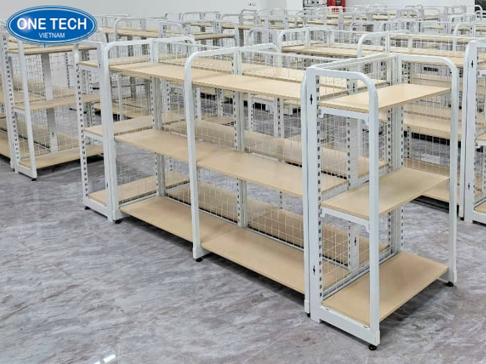 Kệ khung sắt mặt gỗ 3 tầng