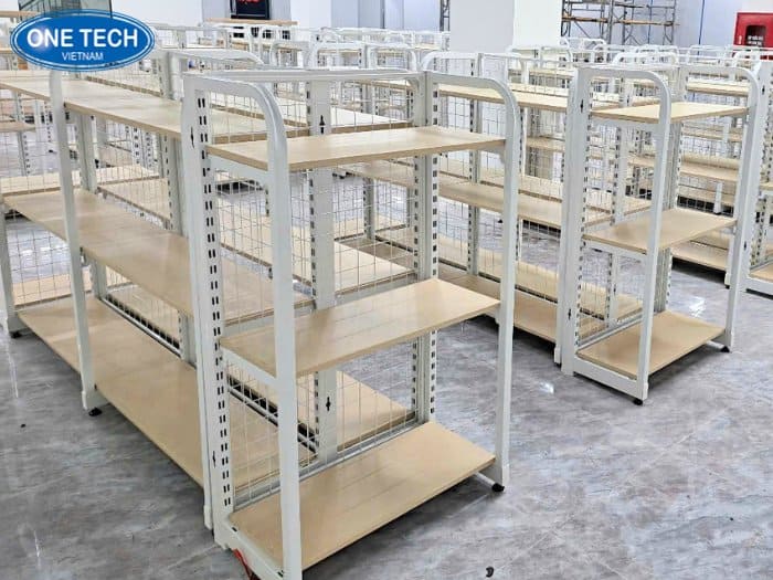 Kệ khung sắt mặt gỗ trưng bày cao cấp