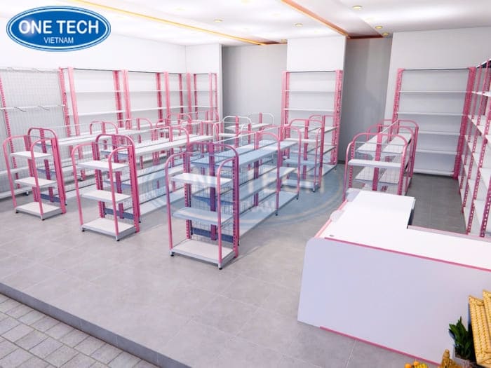 Mẫu thiết kế đơn giản, đồng bộ tone trắng hồng 02