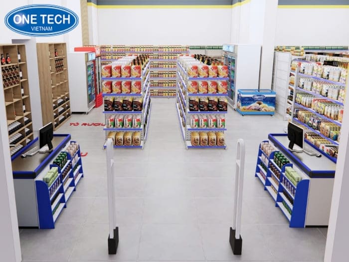 Mẫu thiết kế siêu thị mini 60m2 kết hợp nhiều loại kệ