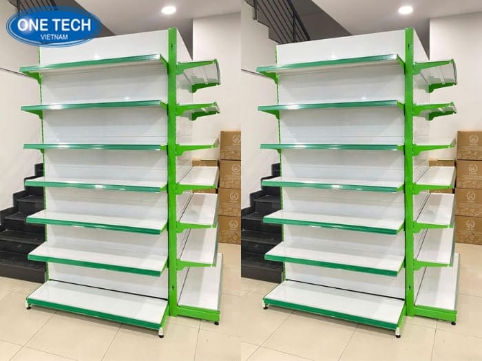 Kệ 7 tầng lưng tôn liền màu xanh lá phối trắng
