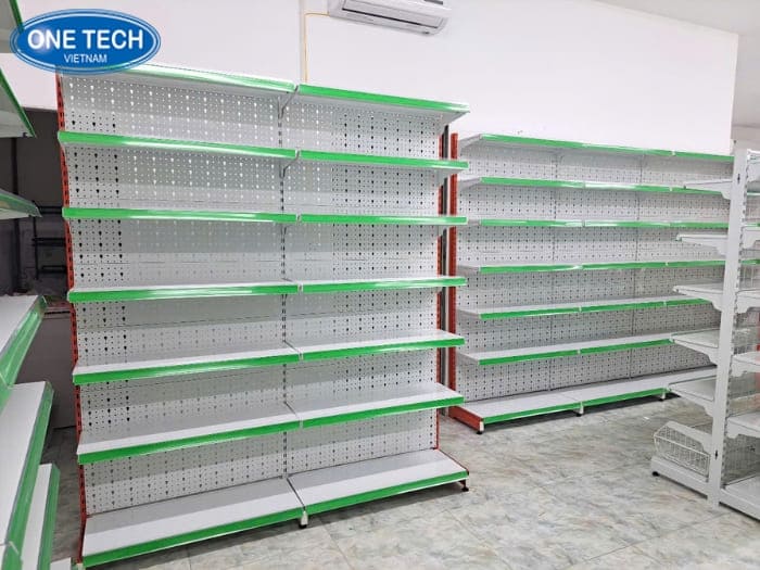 Kệ 7 tầng siêu thị lưng tôn đục lỗ trắng