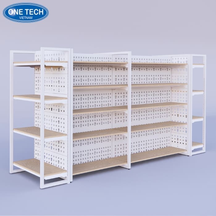 Kệ khung sắt phối gỗ