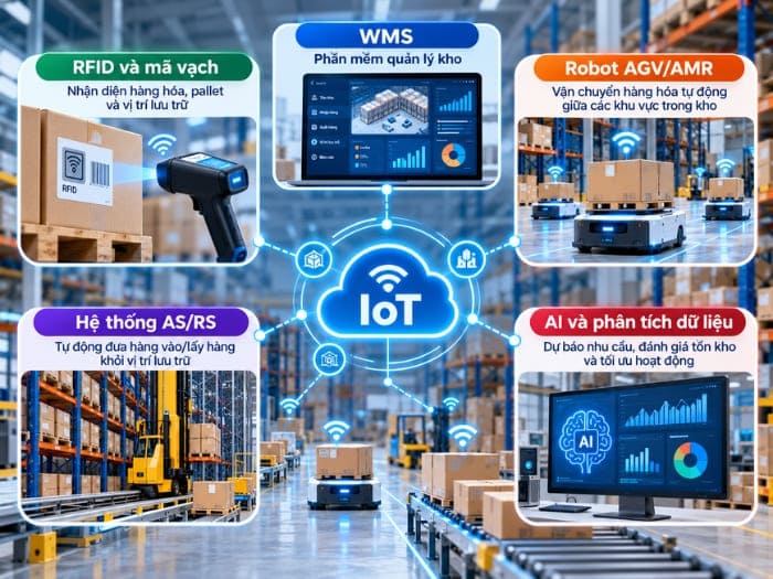 IoT kết hợp với các công nghệ nào trong kho thông minh?