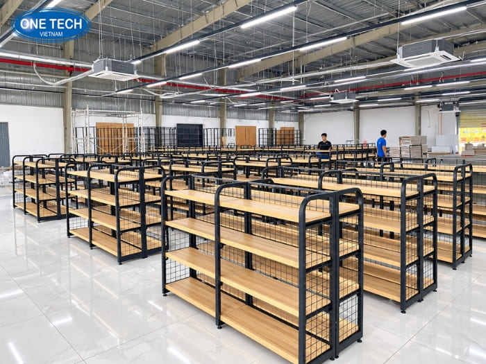 Kệ gỗ phối lưng lưới thông thoáng, đa năng