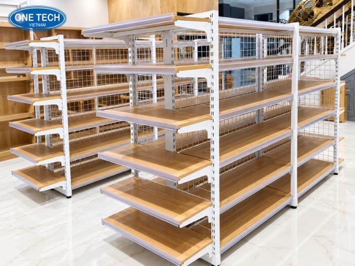 Kệ siêu thị 6 tầng phối mặt gỗ